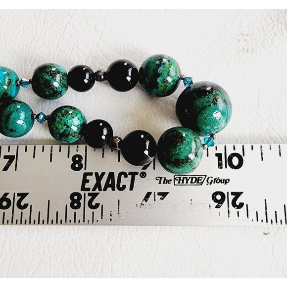 Vintage Sterling Graduated Beaded CHRYSOCOLLA ONYX Necklace - Picture 9 of 10